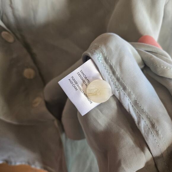 Anthropologie Sancia Annika Shirt Celadon Green Button Front Flare Sleeve Top XS - Picture 5 of 8